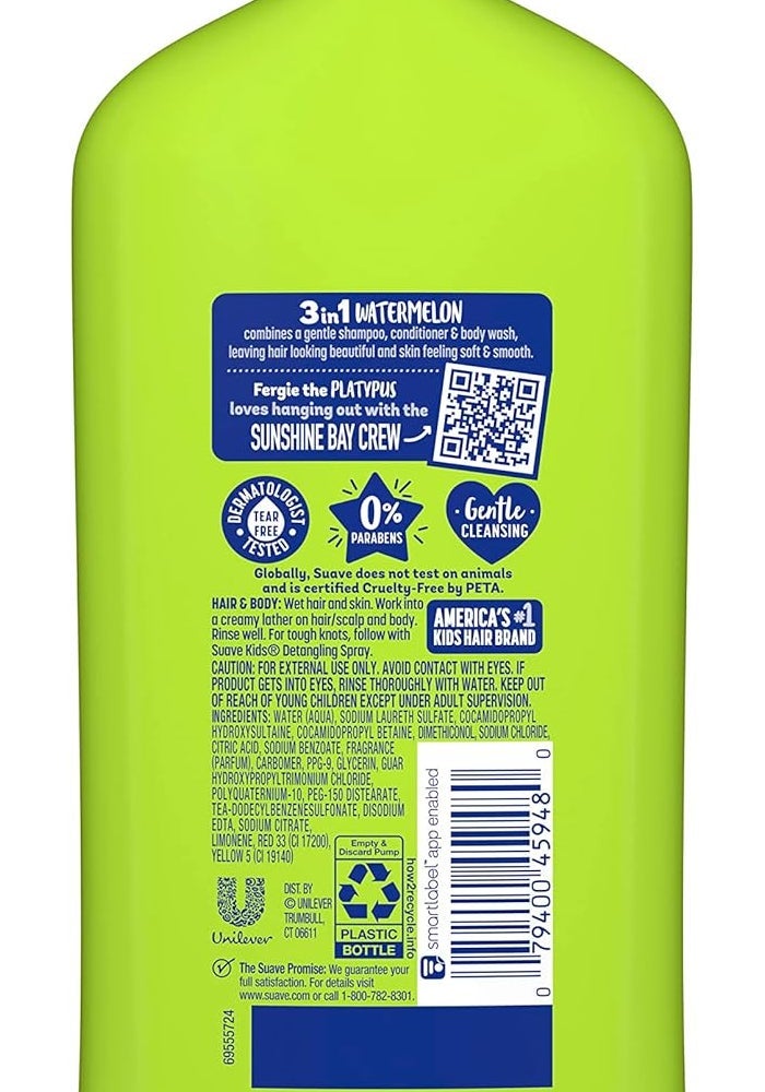 Suave شامبو وبلسم وغسول جسم سوايف كيدز 3 في 1 بنكهة البطيخ (عبوة من 2) - Image 2